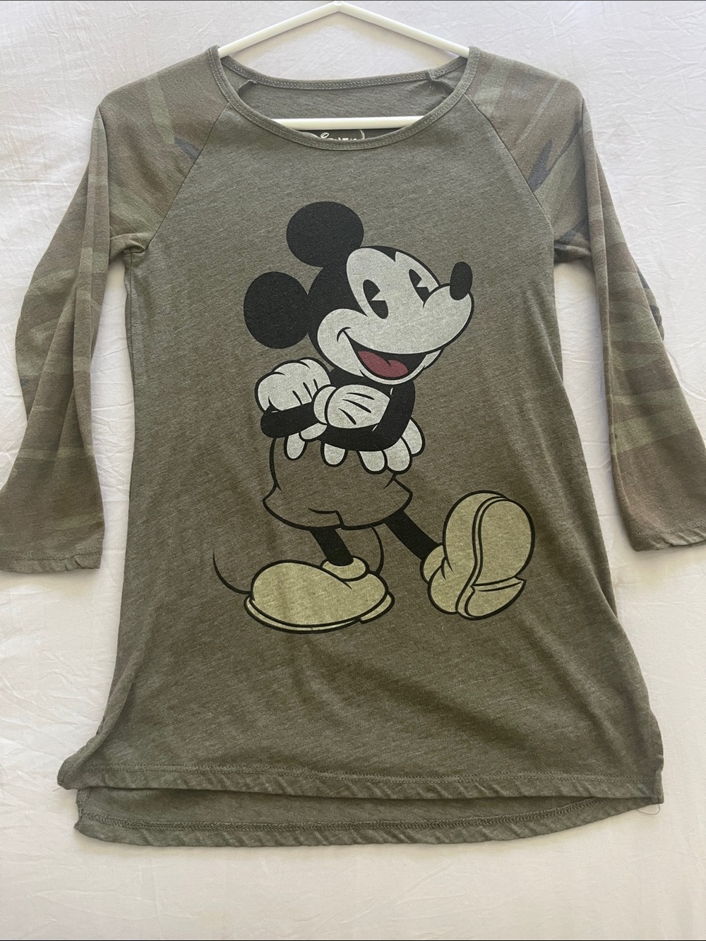 Disney Olive Green Graphic Tee with Contrast Sleeves
